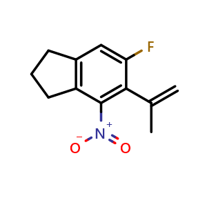 Chemical structure of 6-fluoro-4-nitro-5-(prop-1-en-2-yl)-2,3-dihydro-1H-indene , CAS 2676865-60-2, AChemBlock X215679