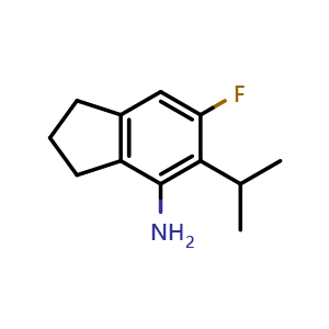 Chemical structure of 6-fluoro-5-(propan-2-yl)-2,3-dihydro-1H-inden-4-amine , CAS 2676865-61-3, AChemBlock X215680