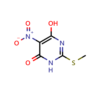 Chemical structure of 6-hydroxy-2-(methylsulfanyl)-5-nitro-3,4-dihydropyrimidin-4-one , CAS 1979-97-1, AChemBlock X215687