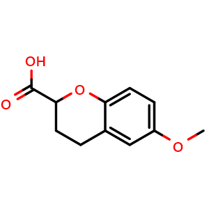 Chemical structure of 6-methoxy-3,4-dihydro-2H-1-benzopyran-2-carboxylic acid , CAS 99199-69-6, AChemBlock X215703