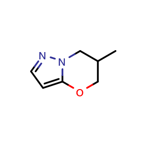 Chemical structure of 6-methyl-5H,6H,7H-pyrazolo[3,2-b][1,3]oxazine , CAS 1706438-18-7, AChemBlock X215719