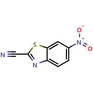 Chemical structure of 6-nitro-2-benzothiazolecarbonitrile , CAS 188672-83-5, AChemBlock X215727