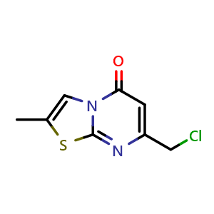 Chemical structure of 7-(chloromethyl)-2-methyl-5H-[1,3]thiazolo[3,2-a]pyrimidin-5-one , CAS 943656-55-1, AChemBlock X215747