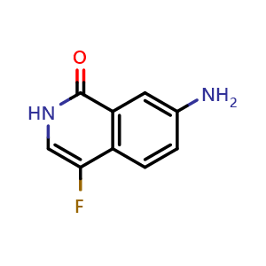 Chemical structure of 7-Amino-4-fluoroisoquinolin-1(2H)-one , CAS 1036390-58-5, AChemBlock X215756