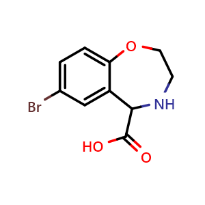 Chemical structure of 7-bromo-2,3,4,5-tetrahydro-1,4-benzoxazepine-5-carboxylic acid , CAS 1378254-82-0, AChemBlock X215773