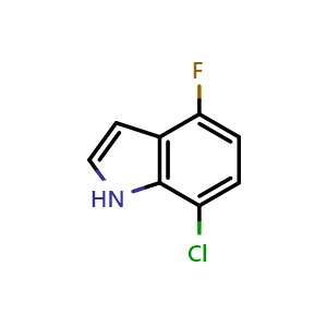 Chemical structure of 7-Chloro-4-fluoro-1H-indole , CAS 1000341-60-5, AChemBlock X215800