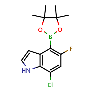 Chemical structure of 7-chloro-5-fluoro-4-(4,4,5,5-tetramethyl-1,3,2-dioxaborolan-2-yl)-1H-indole , CAS 2254168-92-6, AChemBlock X215802