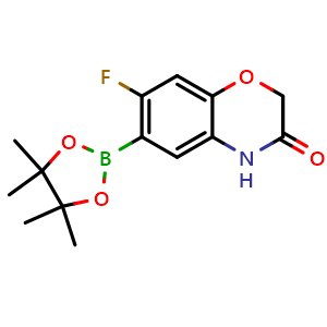 Chemical structure of 7-fluoro-6-(4,4,5,5-tetramethyl-1,3,2-dioxaborolan-2-yl)-3,4-dihydro-2H-1,4-benzoxazin-3-one , CAS 2018286-71-8, AChemBlock X215817