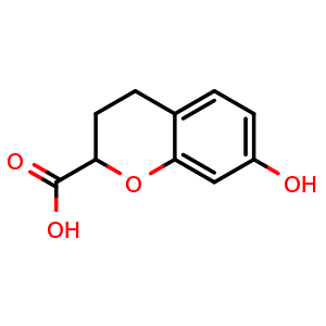 Chemical structure of 7-hydroxy-3,4-dihydro-2H-1-benzopyran-2-carboxylic acid , CAS 944904-28-3, AChemBlock X215828