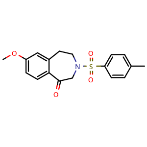 Chemical structure of 7-methoxy-3-tosyl-2,3,4,5-tetrahydro-1H-benzo[d]azepin-1-one , CAS 81593-57-9, AChemBlock X215839