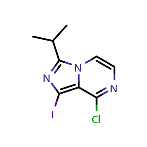 Chemical structure of 8-chloro-1-iodo-3-(propan-2-yl)imidazo[1,5-a]pyrazine , CAS 1320266-92-9, AChemBlock X215885
