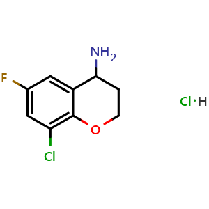 Chemical structure of 8-chloro-6-fluoro-3,4-dihydro-2h-1-benzopyran-4-amine hydrochloride , AChemBlock X215889