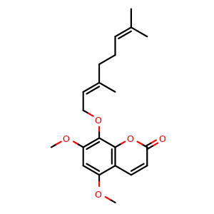 Chemical structure of 8-Geranyloxy-5,7-dimethoxycoumarin , CAS 1228175-65-2, AChemBlock X215894