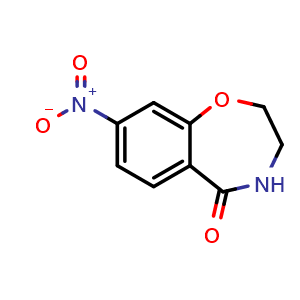 Chemical structure of 8-nitro-3,4-dihydro-2H-1,4-benzoxazepin-5-one , CAS 1022974-20-4, AChemBlock X215914