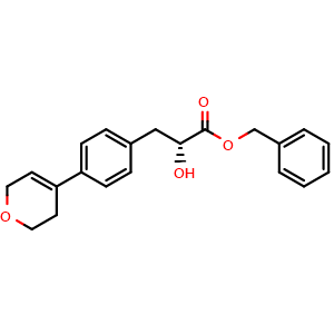 Chemical structure of benzyl (2R)-3-[4-(3,6-dihydro-2H-pyran-4-yl)phenyl]-2-hydroxy-propanoate , CAS 2050910-31-9, AChemBlock X215953