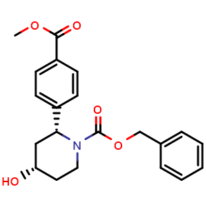 Chemical structure of benzyl (2R,4S)-4-hydroxy-2-(4-methoxycarbonylphenyl)piperidine-1-carboxylate , CAS 2408761-18-0, AChemBlock X215954