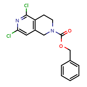 Chemical structure of benzyl 5,7-dichloro-3,4-dihydro-1H-2,6-naphthyridine-2-carboxylate , CAS 2736597-76-3, AChemBlock X215986