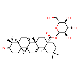 Chemical structure of Beta-D-glucopyranosyl oleanolate , CAS 14162-53-9, AChemBlock X216011