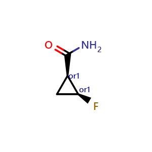 Chemical structure of cis-2-fluorocyclopropanecarboxamide , CAS 1258298-41-7, AChemBlock X216023