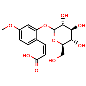 Chemical structure of cis-2-Hydroxy 4-methoxycinnamic acid 2-glucoside , CAS 150892-86-7, AChemBlock X216024