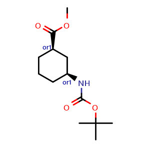 Chemical structure of cis-Methyl 3-((tert-butoxycarbonyl)amino) cyclohexanecarboxylate , CAS 930596-35-3, AChemBlock X216030
