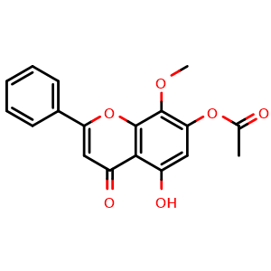 Chemical structure of 5-Hydroxy-7-acetoxy-8-methoxyflavone , CAS 95480-80-1, AChemBlock X216074