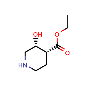 Chemical structure of ethyl (3R,4R)-3-hydroxypiperidine-4-carboxylate , CAS 1932543-94-6, AChemBlock X216090