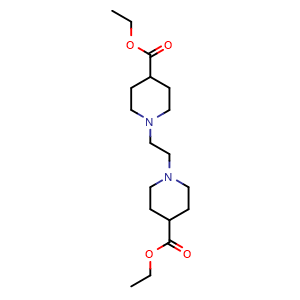 Chemical structure of ethyl 1-[2-(4-ethoxycarbonyl-1-piperidyl)ethyl]piperidine-4-carboxylate , CAS 494778-36-8, AChemBlock X216099