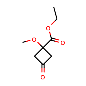 Chemical structure of ethyl 1-methoxy-3-oxocyclobutane-1-carboxylate , CAS 2133403-04-8, AChemBlock X216103