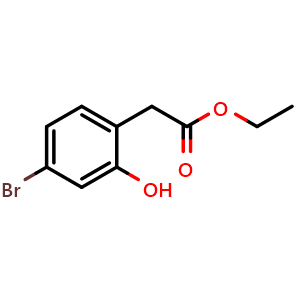 Chemical structure of Ethyl 2-(4-bromo-2- hydroxyphenyl)acetate , CAS 1261585-89-0, AChemBlock X216117