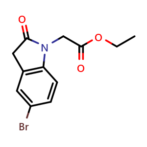Chemical structure of ethyl 2-(5-bromo-2-oxo-2,3-dihydro-1H-indol-1-yl)acetate , CAS 881608-39-5, AChemBlock X216118