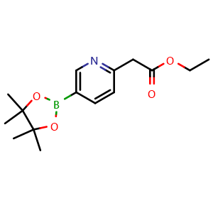 Chemical structure of ethyl 2-[5-(4,4,5,5-tetramethyl-1,3,2-dioxaborolan-2-yl)pyridin-2-yl]acetate , CAS 1639958-04-5, AChemBlock X216129