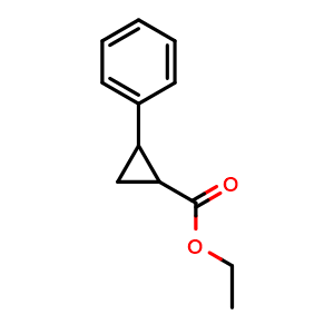 Chemical structure of ethyl 2-phenylcyclopropanecarboxylate , CAS 97-71-2, AChemBlock X216151