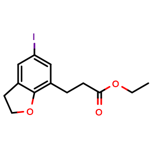 Chemical structure of ethyl 3-(5-iodo-2,3-dihydrobenzofuran-7-yl)propanoate , CAS 2940955-53-1, AChemBlock X216159