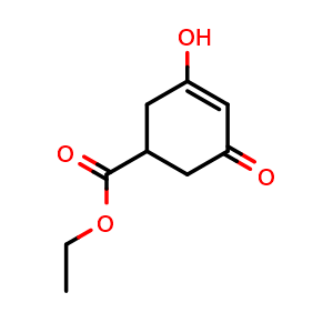 Chemical structure of ethyl 3-hydroxy-5-oxocyclohex-3-ene-1-carboxylate , CAS 88805-65-6, AChemBlock X216180