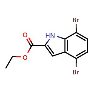 Chemical structure of ethyl 4,7-dibromo-1H-indole-2-carboxylate , CAS 1352906-57-0, AChemBlock X216197