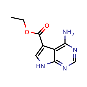 Chemical structure of Ethyl 4-amino-7H-pyrrolo[2,3-d]pyrimidine-5-carboxylate , CAS 1696907-15-9, AChemBlock X216200