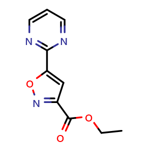 Chemical structure of ethyl 5-(pyrimidin-2-yl)isoxazole-3-carboxylate , CAS 1380649-07-9, AChemBlock X216217