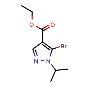 Chemical structure of ethyl 5-bromo-1-(propan-2-yl)-1H-pyrazole-4-carboxylate , CAS 1374257-90-5, AChemBlock X216223