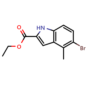 Chemical structure of ethyl 5-bromo-4-methyl-1H-indole-2-carboxylate , CAS 671215-69-3, AChemBlock X216225