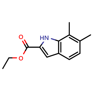 Chemical structure of ethyl 6,7-dimethyl-1H-indole-2-carboxylate , CAS 187753-59-9, AChemBlock X216239