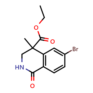 Chemical structure of ethyl 6-bromo-4-methyl-1-oxo-2,3-dihydroisoquinoline-4-carboxylate , CAS 2940958-10-9, AChemBlock X216242