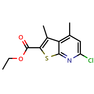 Chemical structure of ethyl 6-chloro-3,4-dimethylthieno[2,3-b]pyridine-2-carboxylate , CAS 923738-50-5, AChemBlock X216243