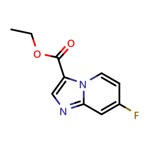 Chemical structure of ethyl 7-fluoroimidazo[1,2-a]pyridine-3-carboxylate , CAS 1313408-99-9, AChemBlock X216252