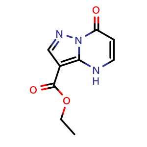 Chemical structure of ethyl 7-oxo-4,7-dihydropyrazolo[1,5-a]pyrimidine-3-carboxylate , CAS 104556-86-7, AChemBlock X216254