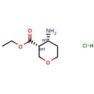 Chemical structure of ethyl cis-4-aminotetrahydro-2h-pyran-3-carboxylate hydrochloride , CAS 1398503-99-5, AChemBlock X216264