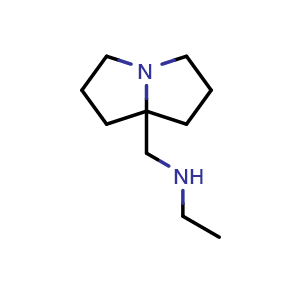 Chemical structure of ethyl[(hexahydro-1H-pyrrolizin-7a-yl)methyl]amine , CAS 167889-22-7, AChemBlock X216270