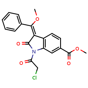 Chemical structure of methyl (3e)-1-(2-chloroacetyl)-2,3-dihydro-3-(methoxyphenylmethylene)-2-oxo-1h-indole-6-carboxylate , CAS 1174335-83-1, AChemBlock X216293
