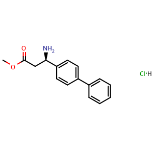 Chemical structure of methyl (3r)-3-amino-3-(4-phenylphenyl)propanoate hydrochloride , CAS 225517-23-7, AChemBlock X216298