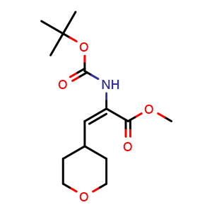Chemical structure of methyl (E)-2-(tert-butoxycarbonylamino)-3-tetrahydropyran-4-yl-prop-2-enoate , CAS 1361215-56-6, AChemBlock X216305